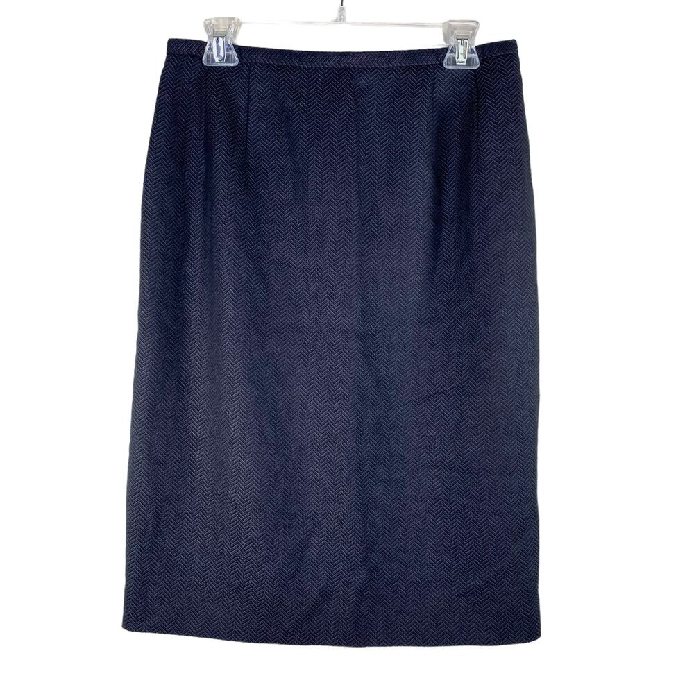 Harvé Benard Black Wool Herringbone Pencil Skirt 12